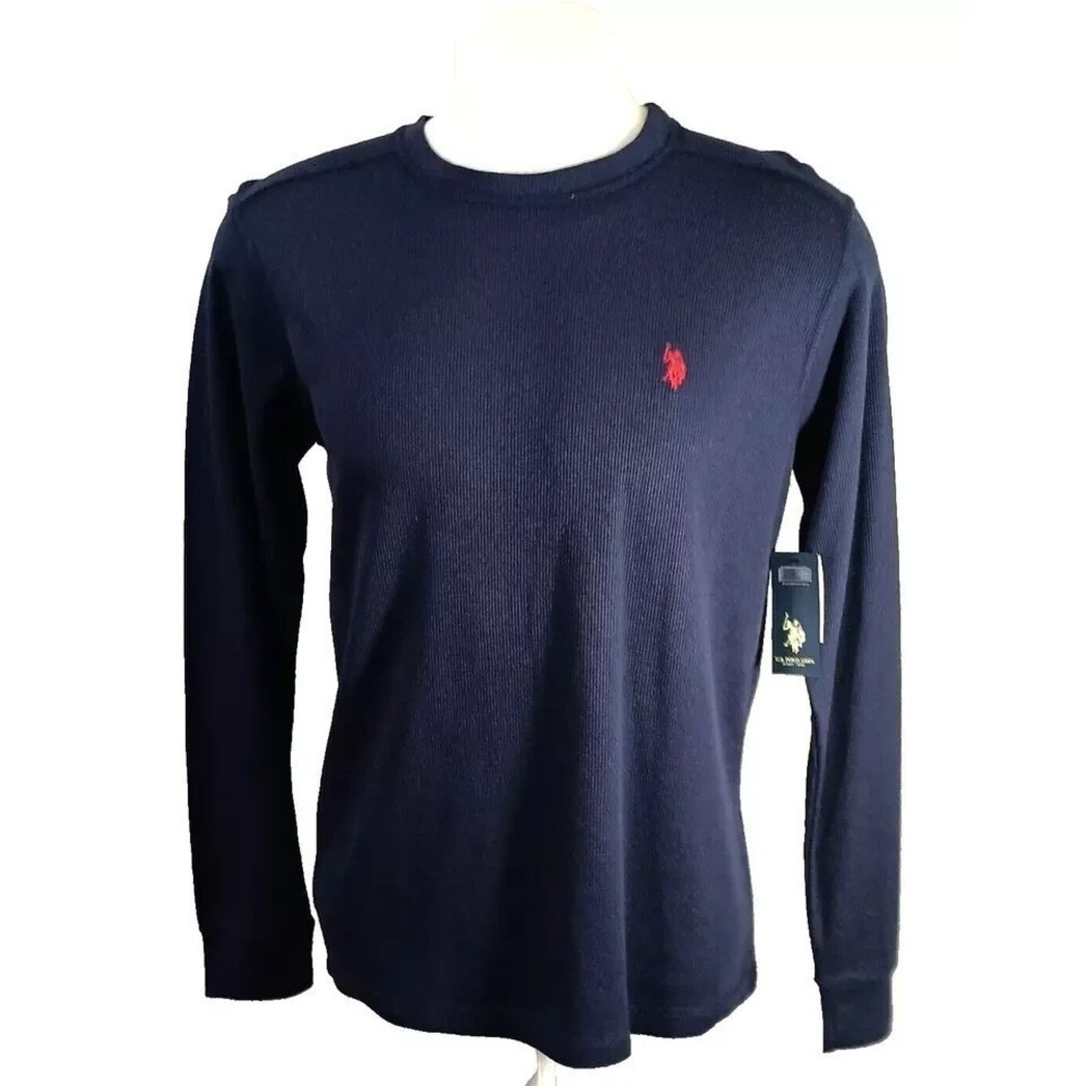 US Polo Assn Thermal Shirt Medium 38/40 Men Streetwear Navy Long Sleeve Logo New